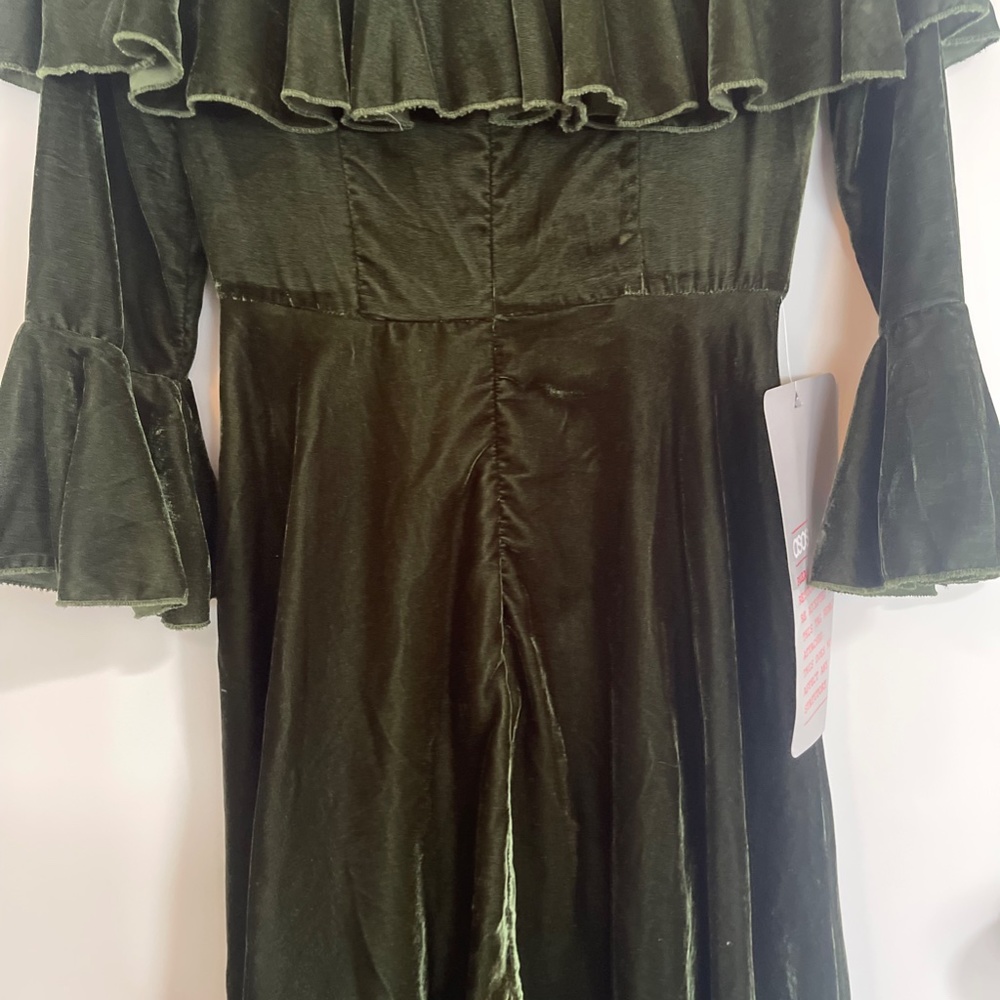 ASOS Trumpet Sleeve Velvet Midi Dress Green - Picture 10 of 10